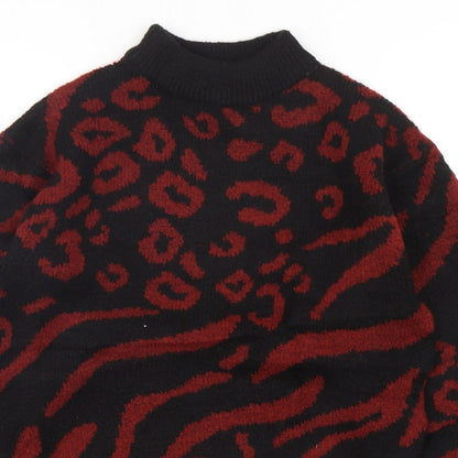 Love Knitwear Womens Multicoloured Mock Neck Animal Print Acrylic Pullover Jumper Size 14