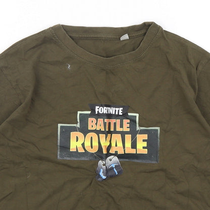 JHK Boys Green  Cotton Basic T-Shirt Size 10-11 Years Round Neck Pullover - Fortnite