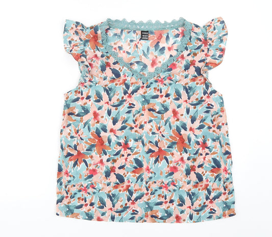 Shein  Womens Multicoloured Floral Polyester Basic Blouse Size 10 V-Neck