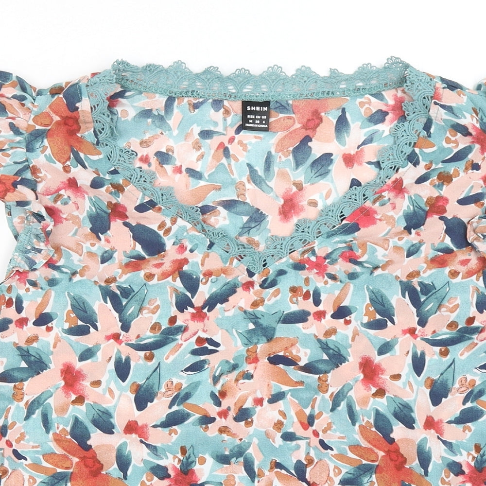 Shein  Womens Multicoloured Floral Polyester Basic Blouse Size 10 V-Neck