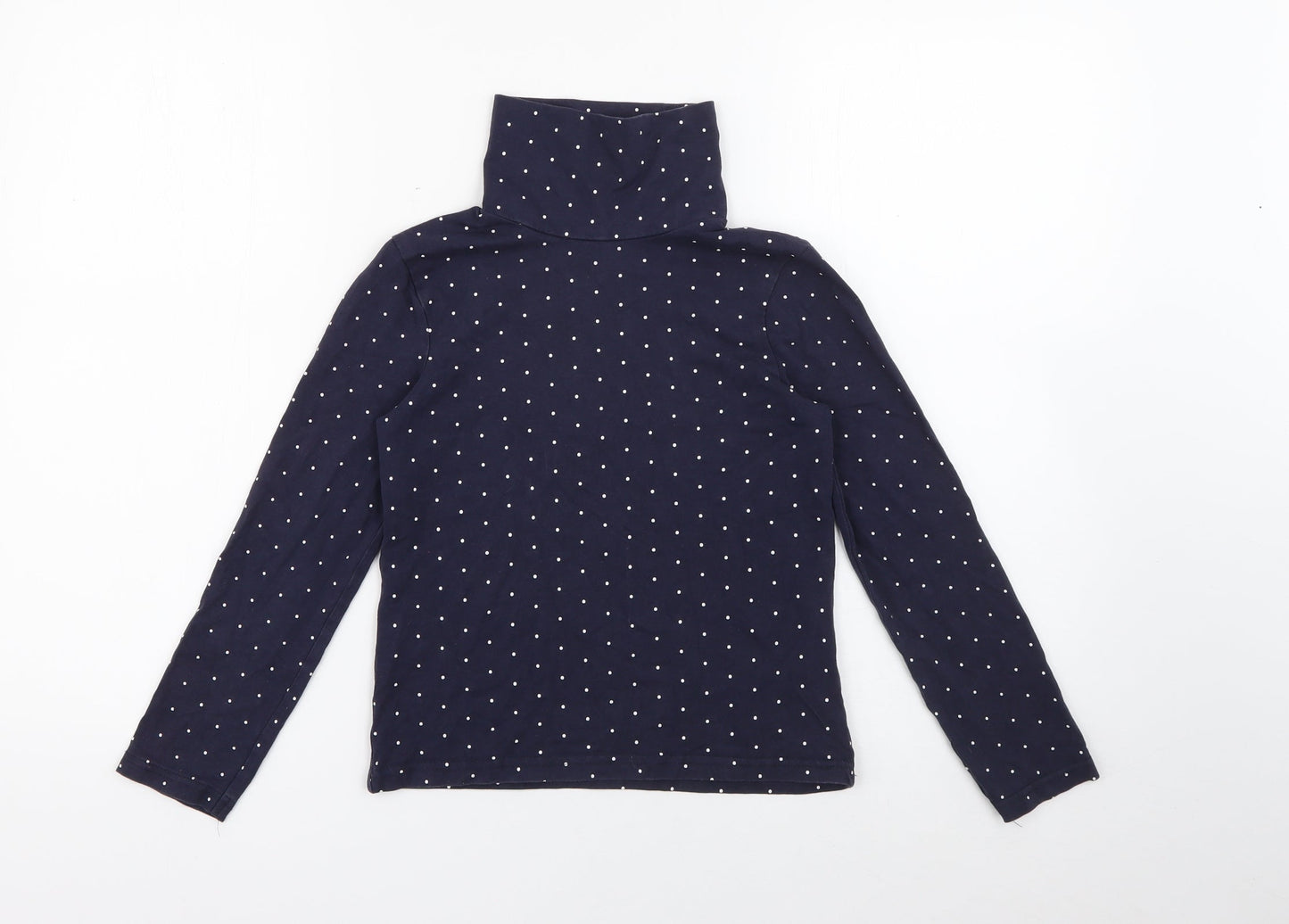 Primark Girls Blue High Neck Polka Dot Cotton Pullover Jumper Size 9-10 Years