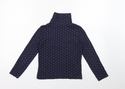 Primark Girls Blue High Neck Polka Dot Cotton Pullover Jumper Size 9-10 Years