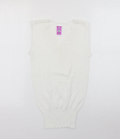 White Snowdrop Womens White  Polyester Basic Tank Size M V-Neck