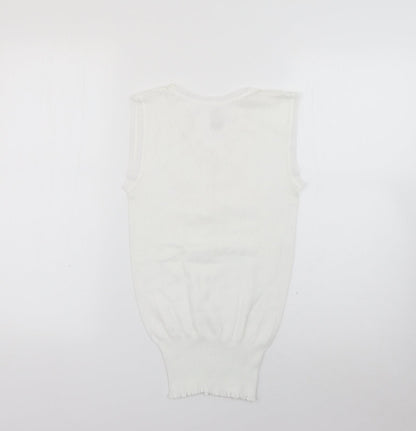 White Snowdrop Womens White  Polyester Basic Tank Size M V-Neck