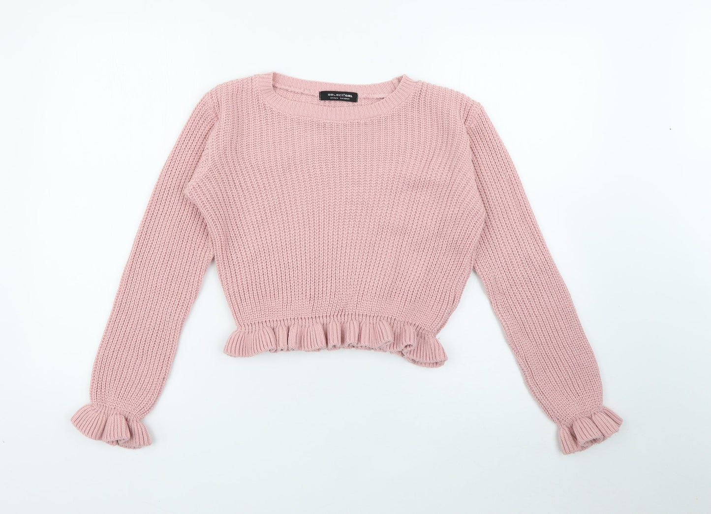 Select Girls Pink Crew Neck  Acrylic Pullover Jumper Size 14 Years