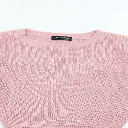 Select Girls Pink Crew Neck  Acrylic Pullover Jumper Size 14 Years