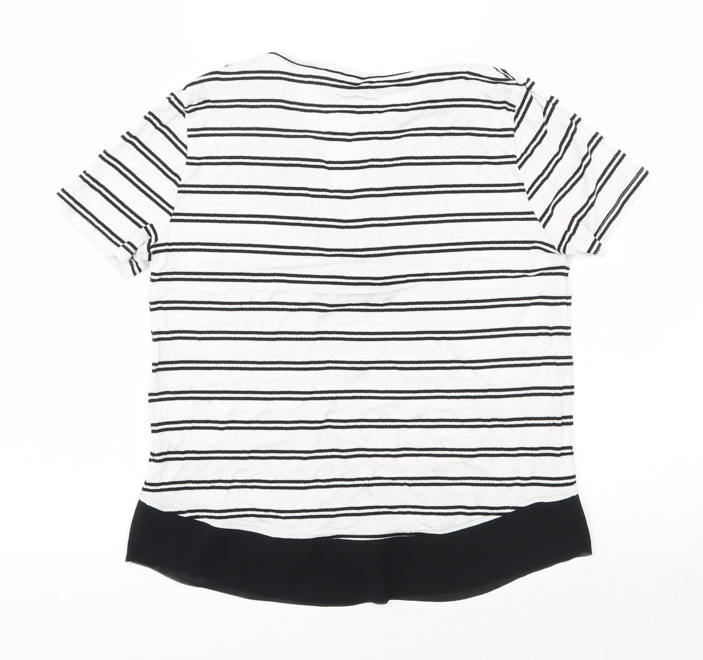 Marks and Spencer Womens White Striped Viscose Jersey T-Shirt Size 6 V-Neck