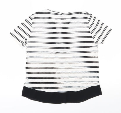 Marks and Spencer Womens White Striped Viscose Jersey T-Shirt Size 6 V-Neck