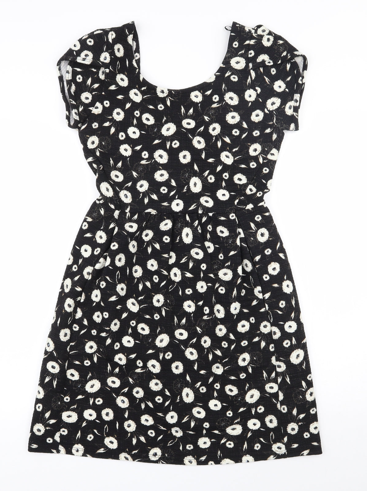 NEXT Womens Black Floral Polyester   Size 6  Scoop Neck Pullover