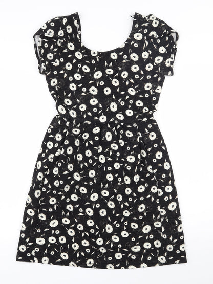 NEXT Womens Black Floral Polyester   Size 6  Scoop Neck Pullover