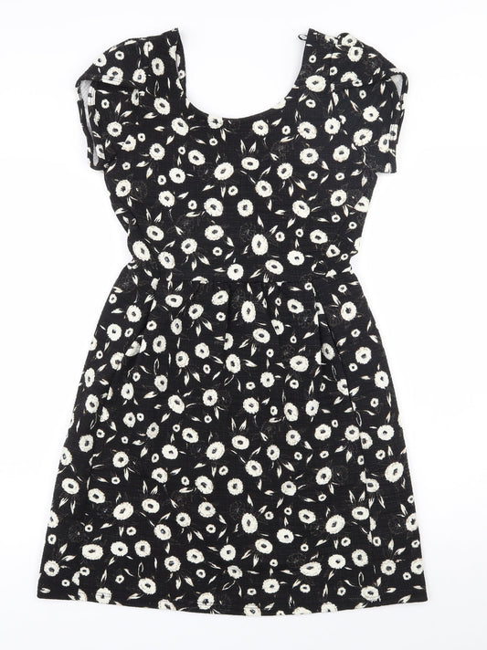 NEXT Womens Black Floral Polyester   Size 6  Scoop Neck Pullover