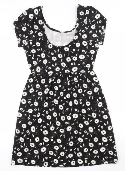 NEXT Womens Black Floral Polyester   Size 6  Scoop Neck Pullover