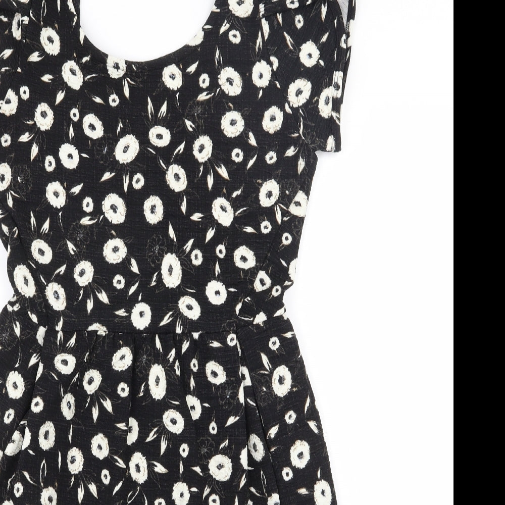 NEXT Womens Black Floral Polyester   Size 6  Scoop Neck Pullover