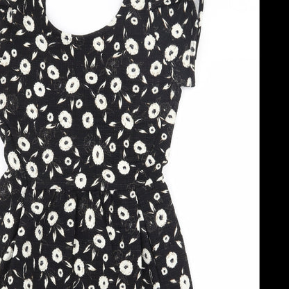 NEXT Womens Black Floral Polyester   Size 6  Scoop Neck Pullover