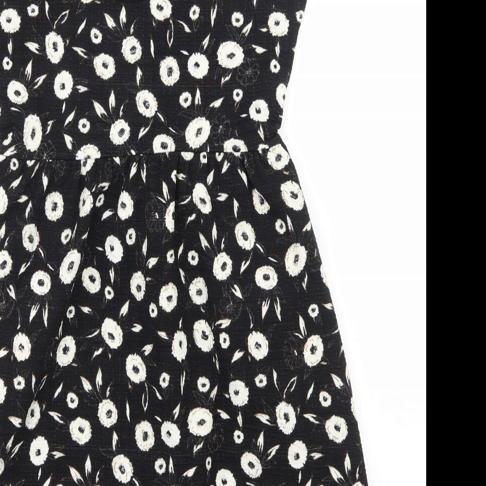 NEXT Womens Black Floral Polyester   Size 6  Scoop Neck Pullover