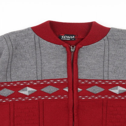 Sonia Fashion  Mens Red Round Neck  Acrylic Full Zip Jumper Size L