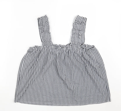 Papaya Womens Black Check Polyester Basic Blouse Size 12 Off the Shoulder