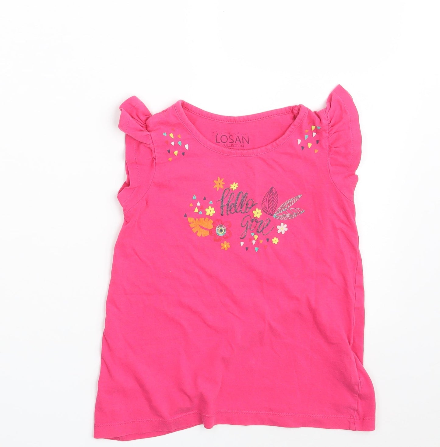 Losan Girls Pink  100% Cotton Basic T-Shirt Size 6 Years Round Neck  - Hello Girl