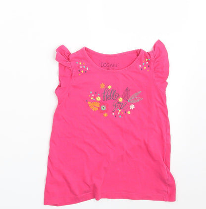 Losan Girls Pink  100% Cotton Basic T-Shirt Size 6 Years Round Neck  - Hello Girl