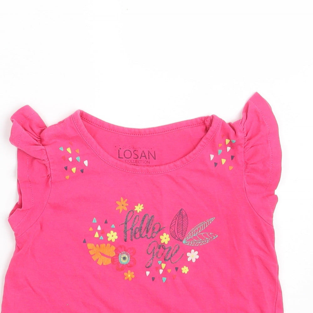 Losan Girls Pink  100% Cotton Basic T-Shirt Size 6 Years Round Neck  - Hello Girl