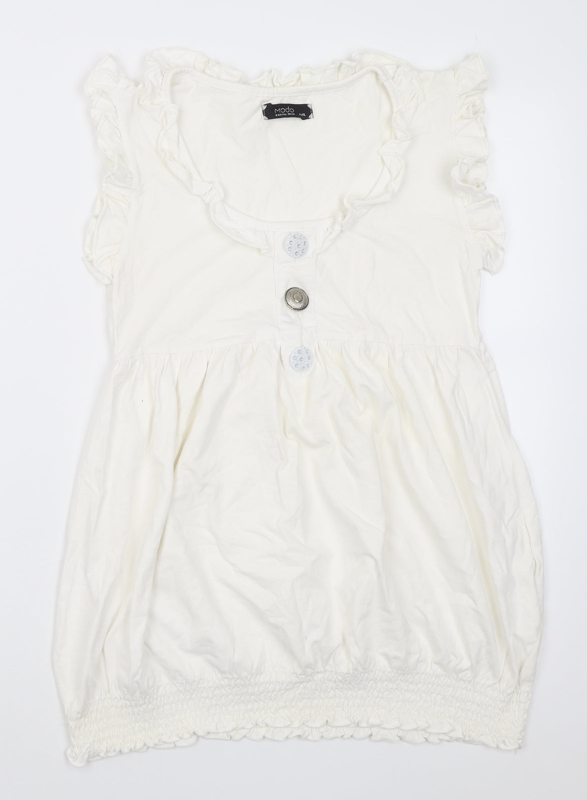 MODO Womens White  Cotton Tunic T-Shirt Size M Scoop Neck