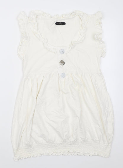 MODO Womens White  Cotton Tunic T-Shirt Size M Scoop Neck
