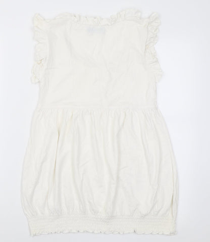 MODO Womens White  Cotton Tunic T-Shirt Size M Scoop Neck