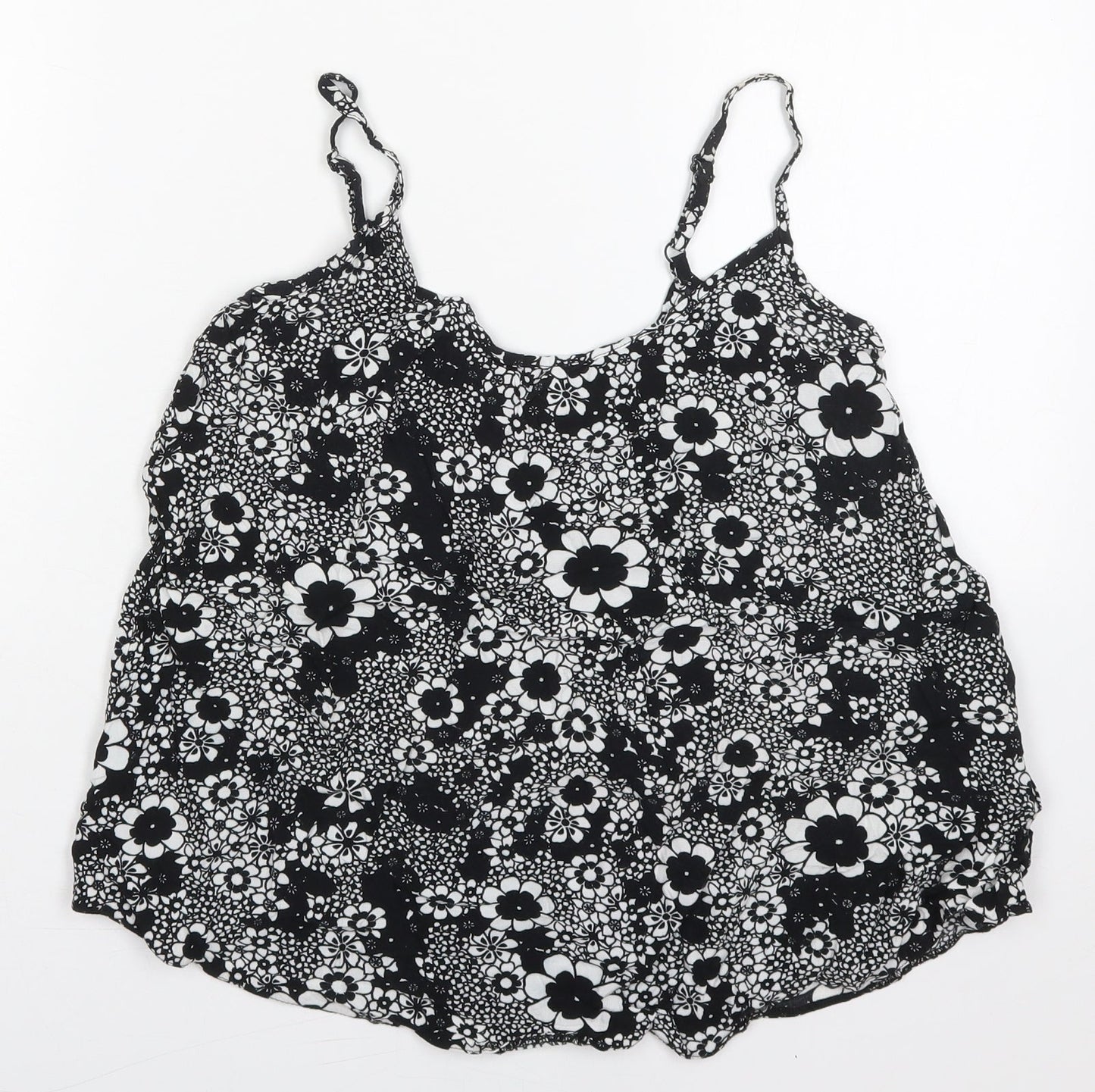 F&F Womens Black Floral Viscose Basic Tank Size 12 Round Neck