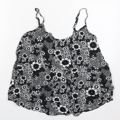 F&F Womens Black Floral Viscose Basic Tank Size 12 Round Neck