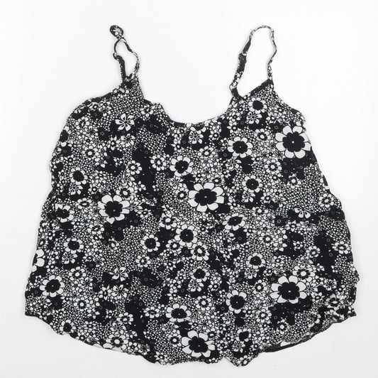 F&F Womens Black Floral Viscose Basic Tank Size 12 Round Neck