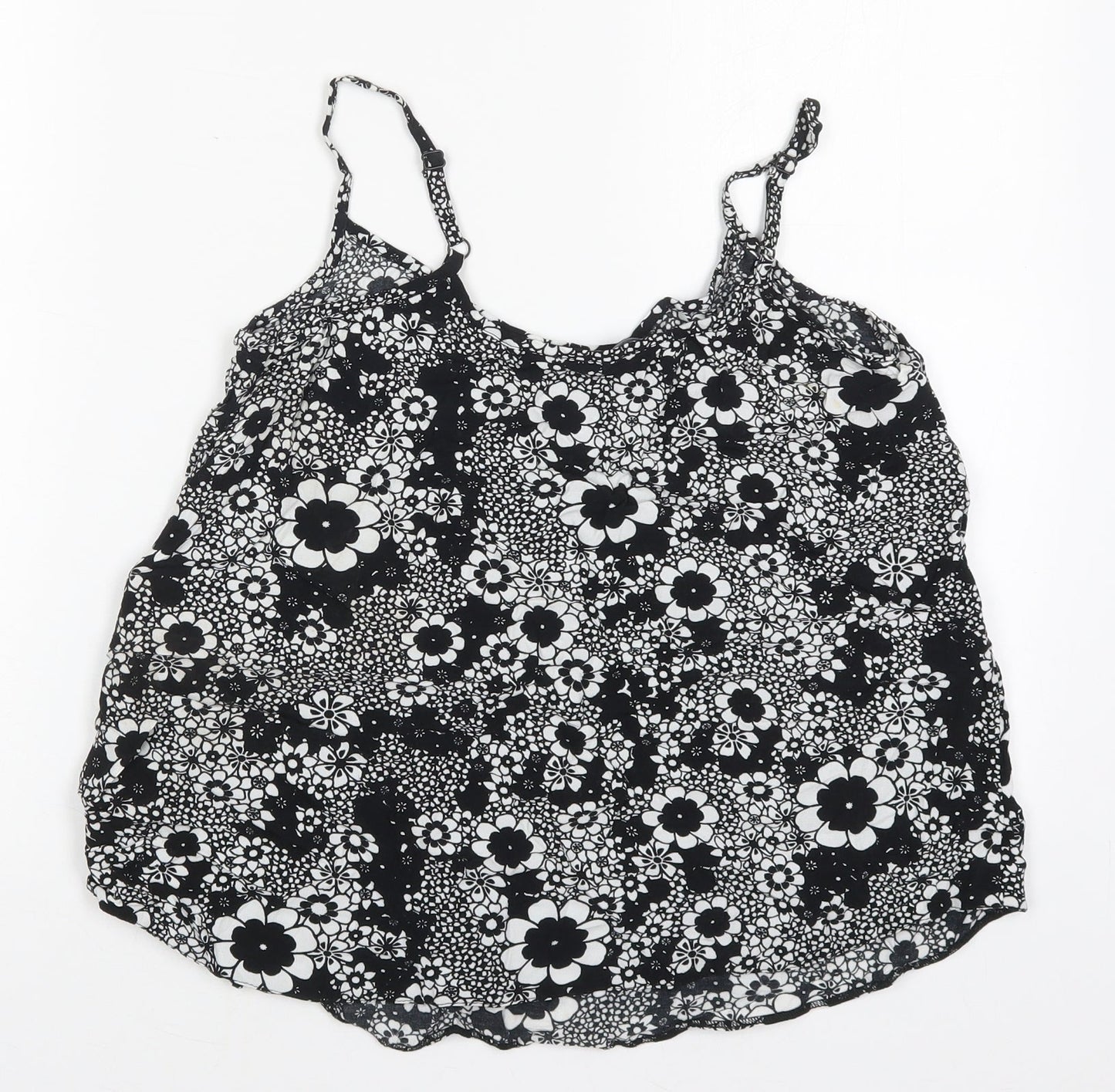 F&F Womens Black Floral Viscose Basic Tank Size 12 Round Neck