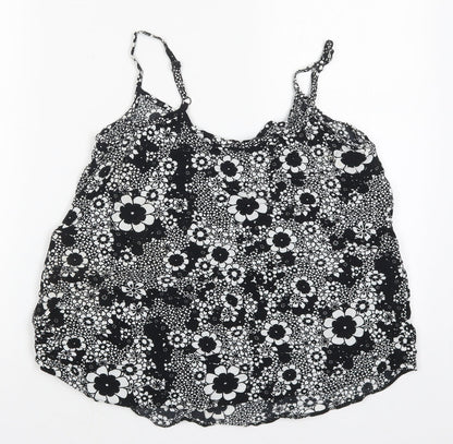 F&F Womens Black Floral Viscose Basic Tank Size 12 Round Neck