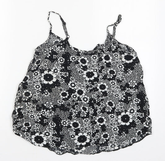 F&F Womens Black Floral Viscose Basic Tank Size 12 Round Neck