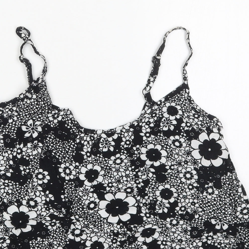 F&F Womens Black Floral Viscose Basic Tank Size 12 Round Neck