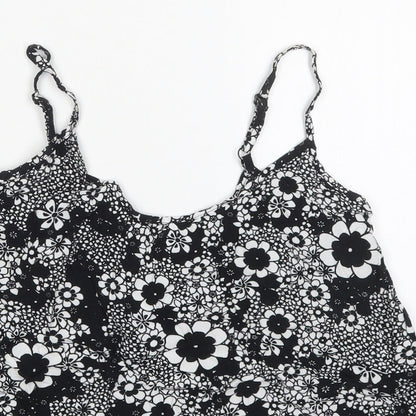 F&F Womens Black Floral Viscose Basic Tank Size 12 Round Neck