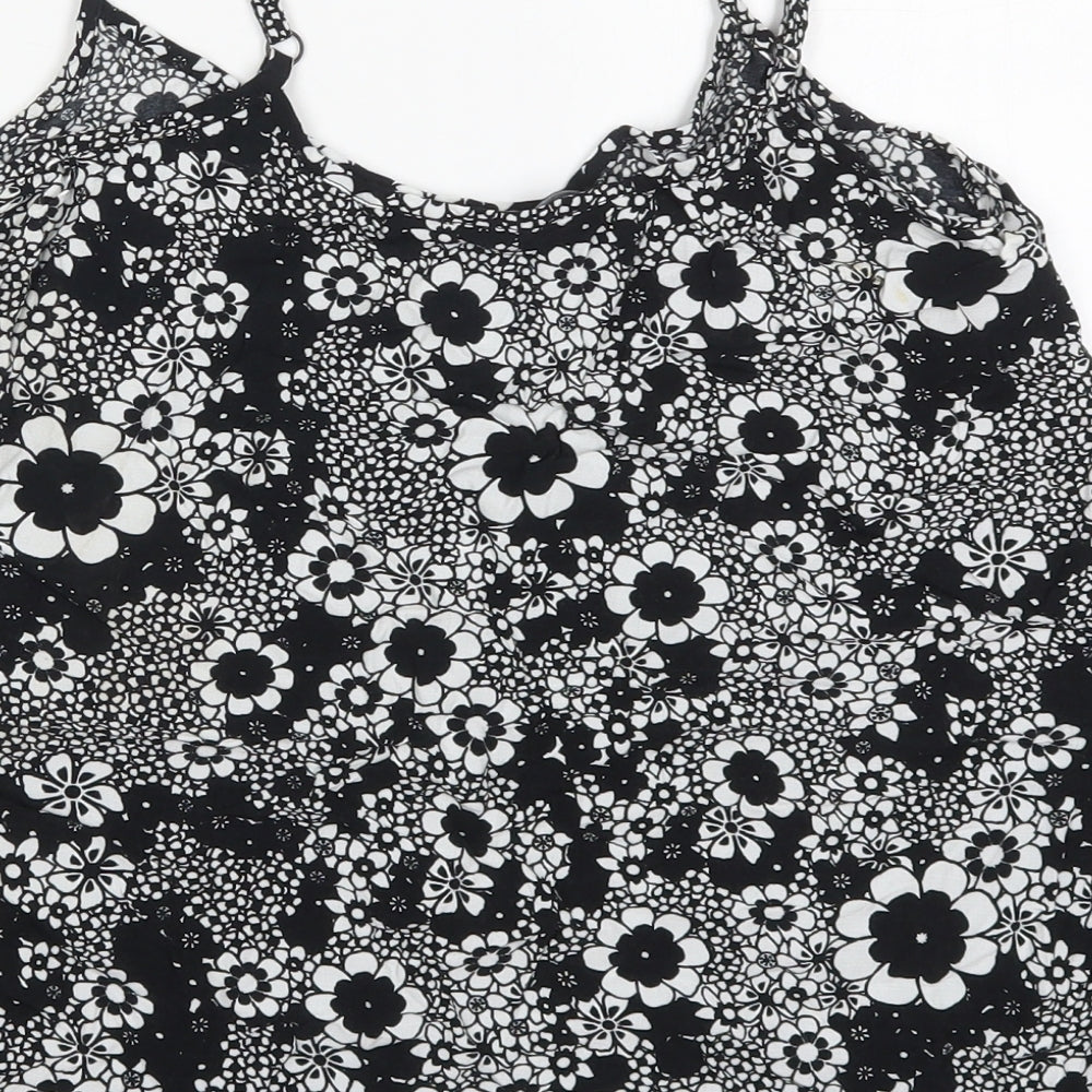 F&F Womens Black Floral Viscose Basic Tank Size 12 Round Neck