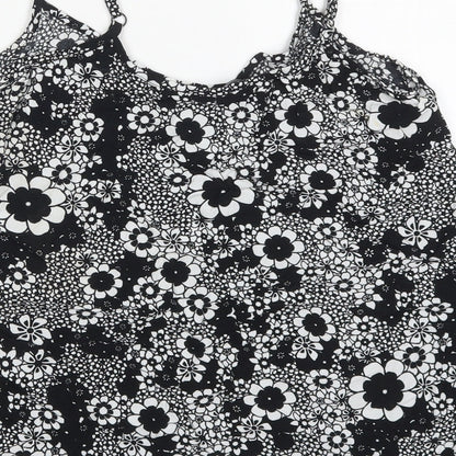 F&F Womens Black Floral Viscose Basic Tank Size 12 Round Neck