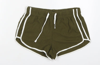 Topshop Womens Green  Cotton Sweat Shorts Size 6  Regular Drawstring