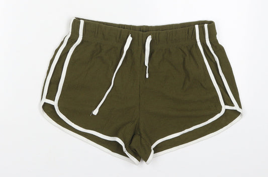 Topshop Womens Green  Cotton Sweat Shorts Size 6  Regular Drawstring
