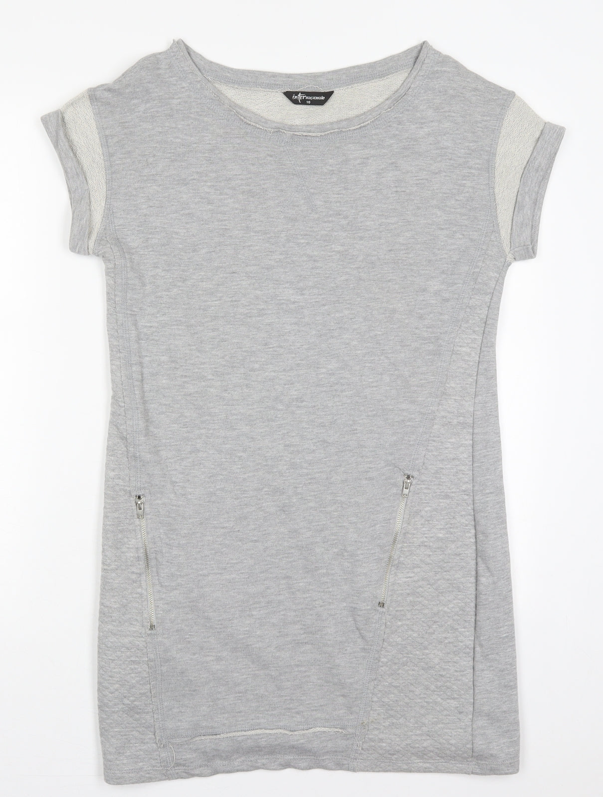 Internacionale Womens Grey  Cotton T-Shirt Dress  Size 10  Round Neck Pullover - Sweater Dress