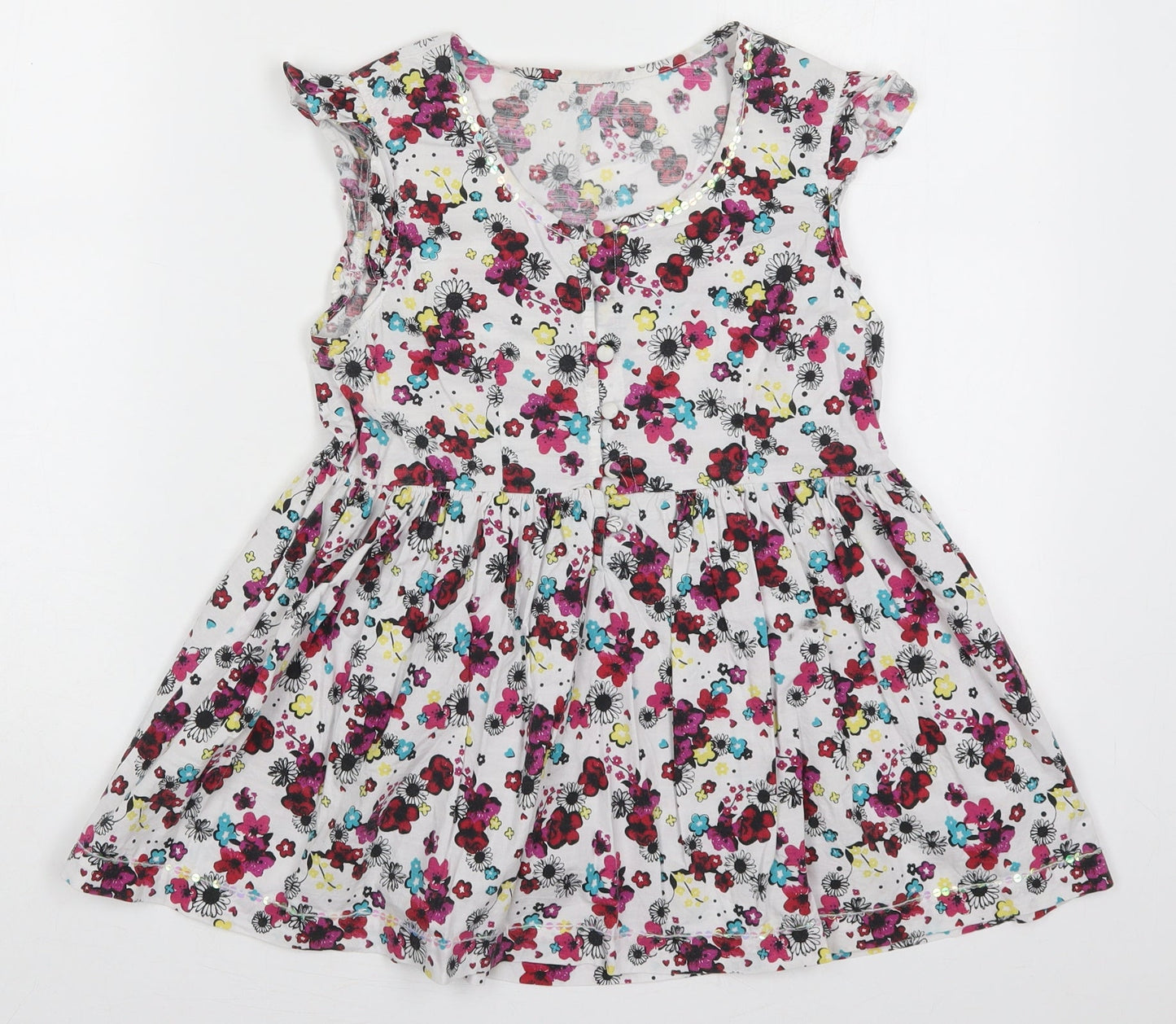Marks and Spencer Girls Multicoloured Floral Cotton Basic Blouse Size 12 Years Scoop Neck Button