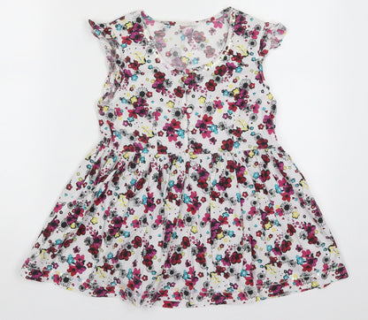 Marks and Spencer Girls Multicoloured Floral Cotton Basic Blouse Size 12 Years Scoop Neck Button