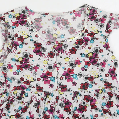 Marks and Spencer Girls Multicoloured Floral Cotton Basic Blouse Size 12 Years Scoop Neck Button