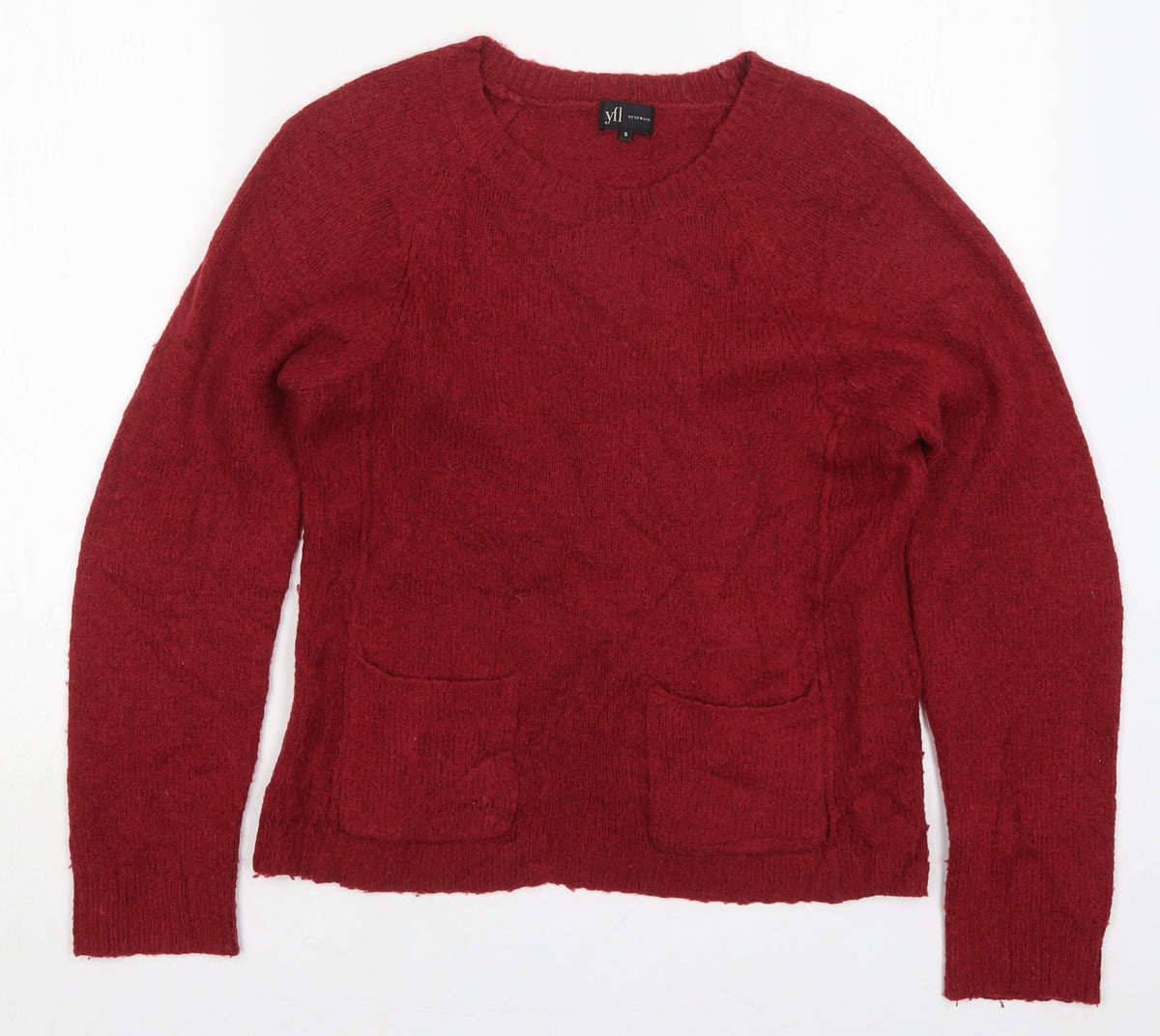 Additional front view of YFL Reserved women’s red round neck acrylic jumper, size S
