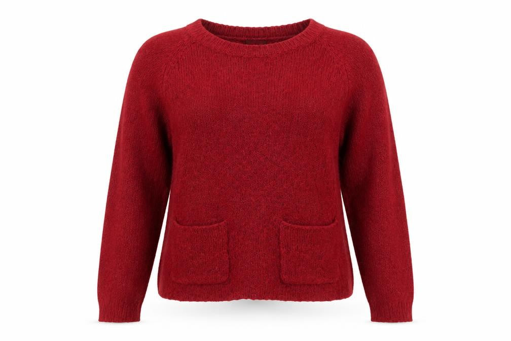 Front view of YFL Reserved women’s red round neck acrylic jumper, size S