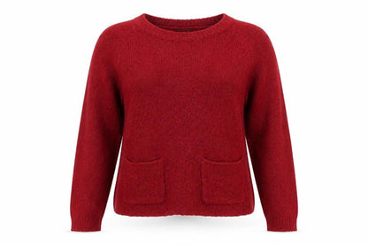 Front view of YFL Reserved women’s red round neck acrylic jumper, size S