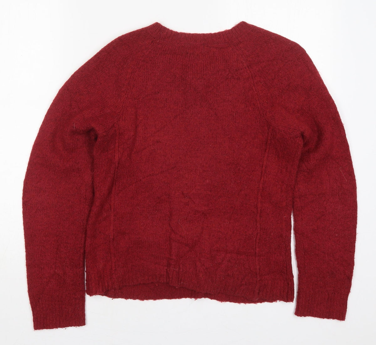 Back view of YFL Reserved women’s red round neck acrylic jumper, size S