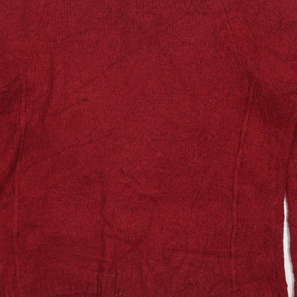 Brand and care label for YFL Reserved women’s red round neck acrylic jumper, size S