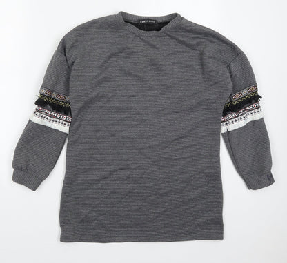 Additional front view of Cameo Rose women’s grey cotton pullover sweatshirt, size S, pullover