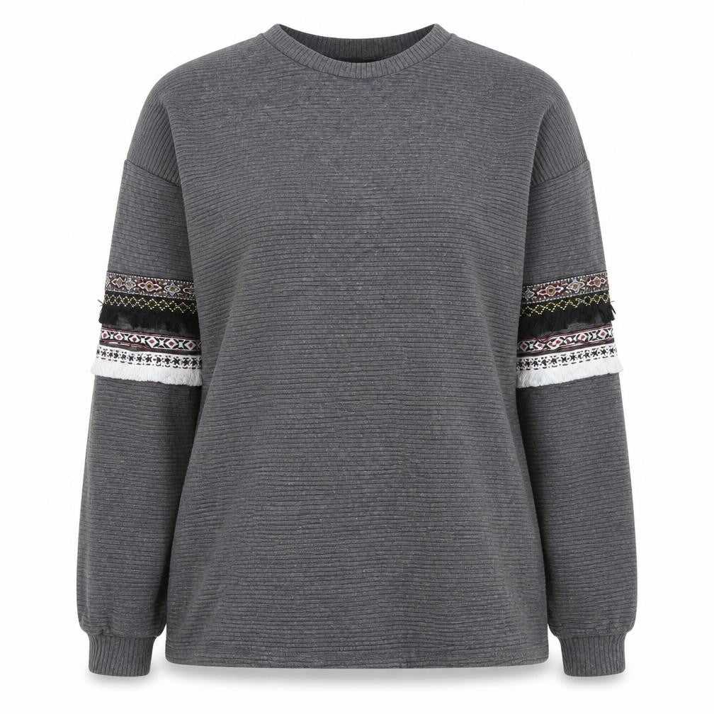 Front view of Cameo Rose women’s grey cotton pullover sweatshirt, size S, pullover